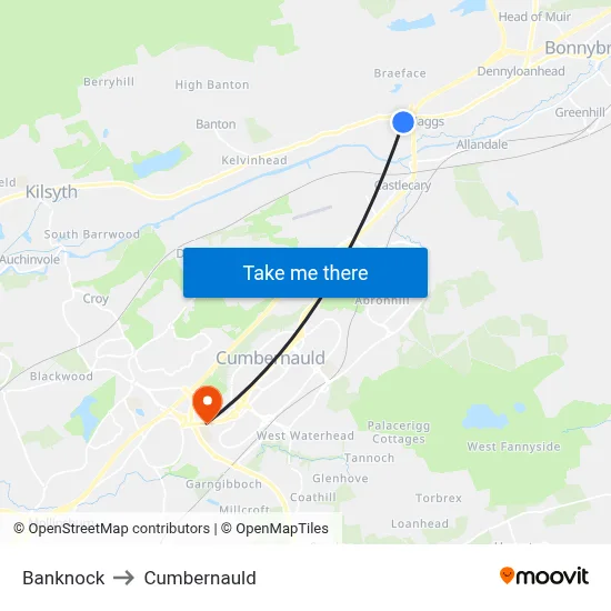 Banknock to Cumbernauld map