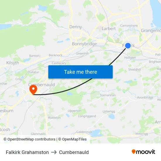 Falkirk Grahamston to Cumbernauld map