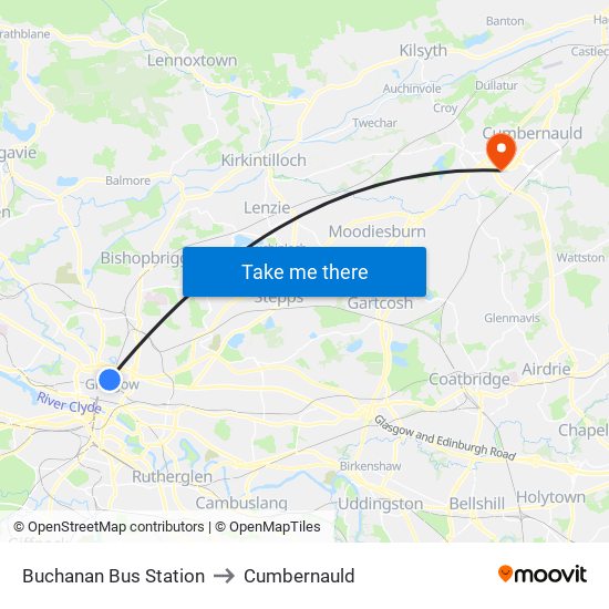 Buchanan Bus Station to Cumbernauld map