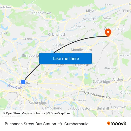 Buchanan Street Bus Station to Cumbernauld map