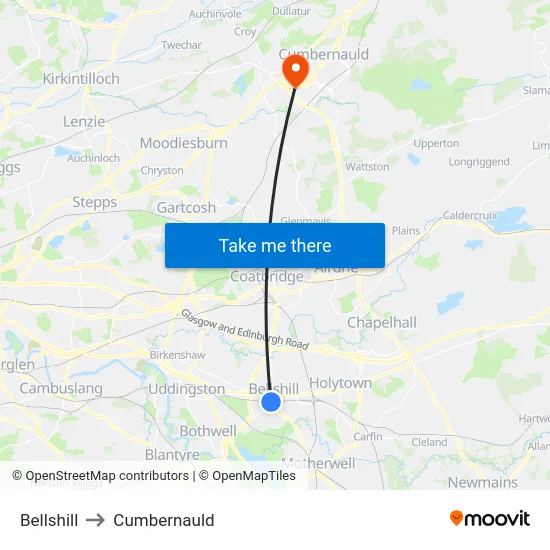 Bellshill to Cumbernauld map