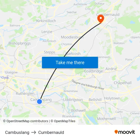 Cambuslang to Cumbernauld map