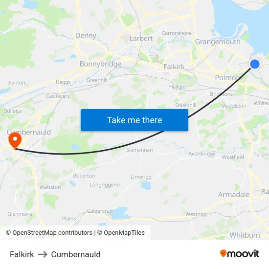 Falkirk to Cumbernauld map