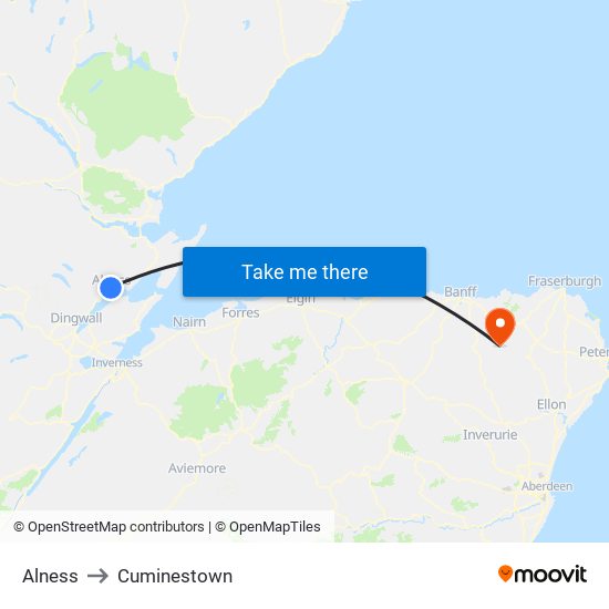 Alness to Cuminestown map