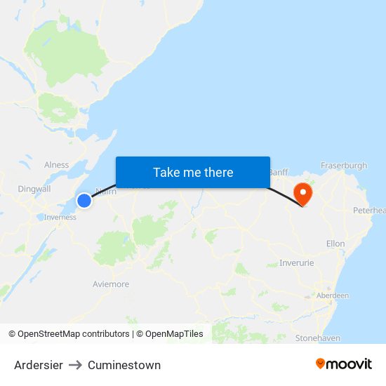 Ardersier to Cuminestown map