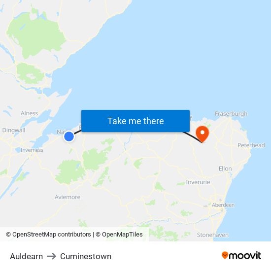 Auldearn to Cuminestown map
