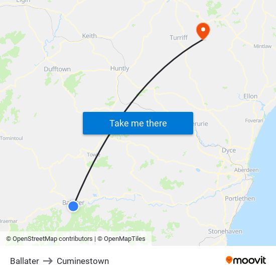 Ballater to Cuminestown map