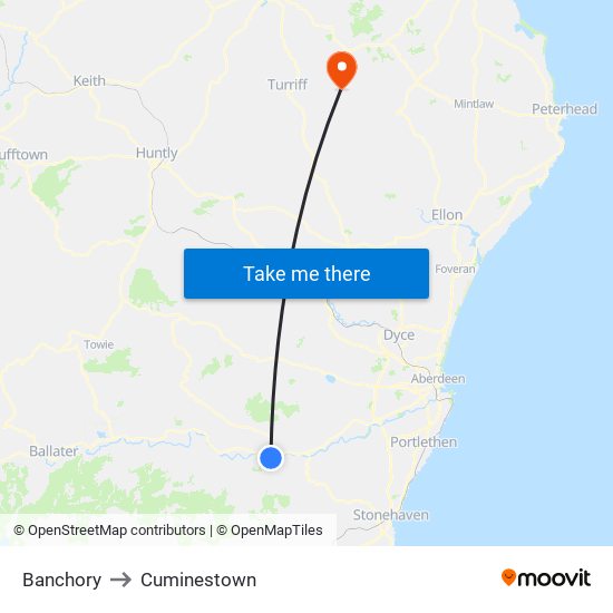 Banchory to Cuminestown map