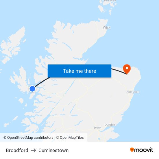 Broadford to Cuminestown map