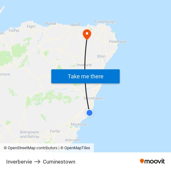 Inverbervie to Cuminestown map