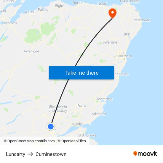 Luncarty to Cuminestown map