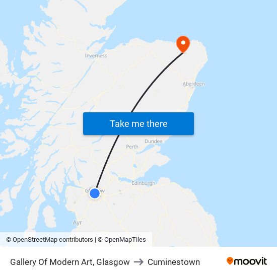 Gallery Of Modern Art, Glasgow to Cuminestown map