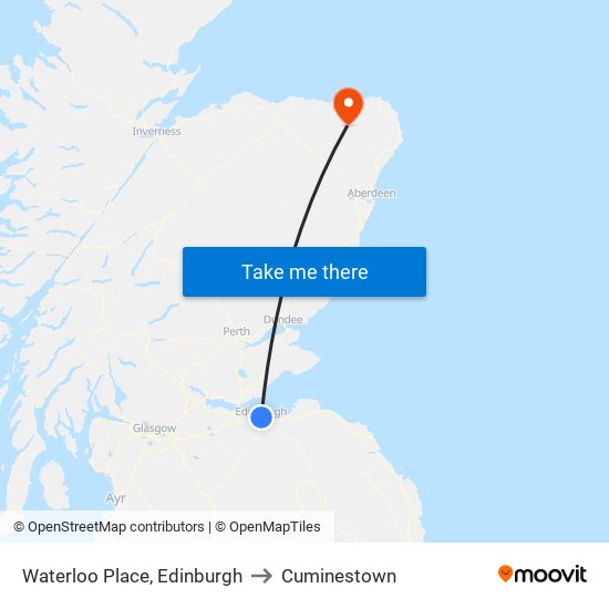 Waterloo Place, Edinburgh to Cuminestown map