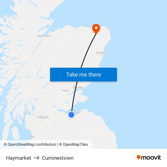 Haymarket to Cuminestown map