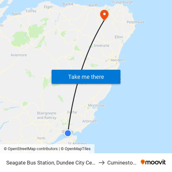 Seagate Bus Station, Dundee City Centre to Cuminestown map