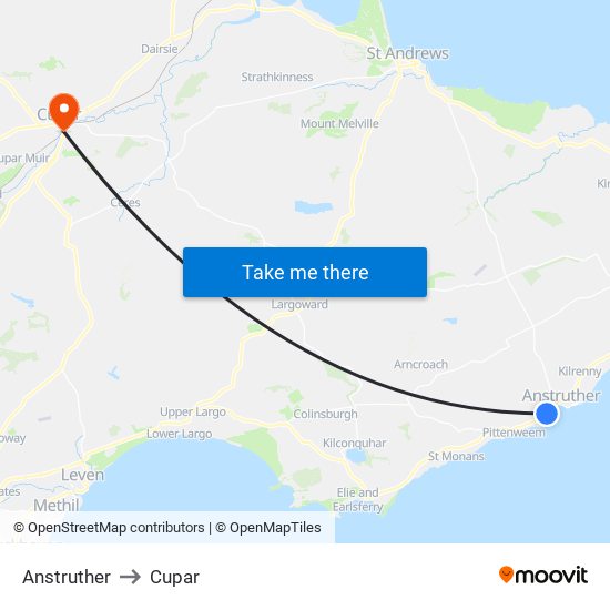 Anstruther to Cupar map