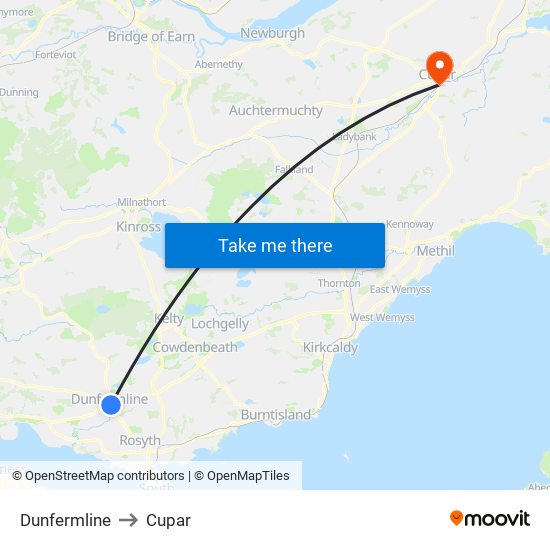 Dunfermline to Cupar map