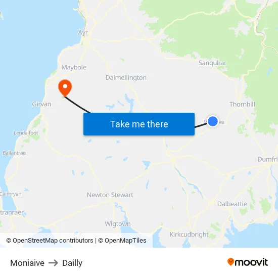 Moniaive to Dailly map