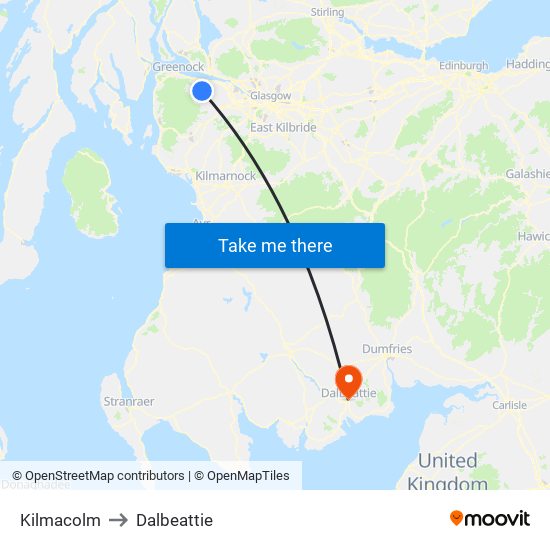 Kilmacolm to Dalbeattie map