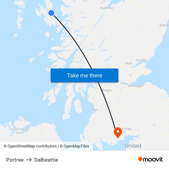 Portree to Dalbeattie map