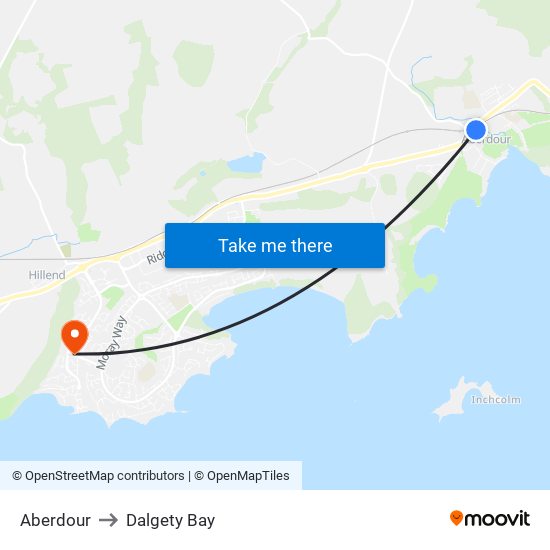 Aberdour to Dalgety Bay map