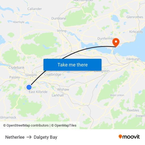Netherlee to Dalgety Bay map