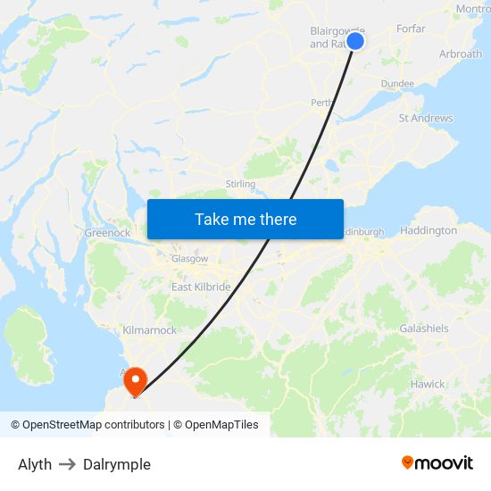 Alyth to Dalrymple map