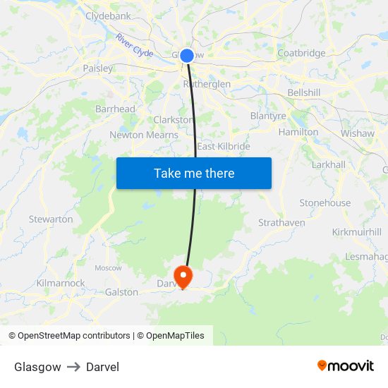 Glasgow to Darvel map