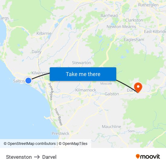 Stevenston to Darvel map