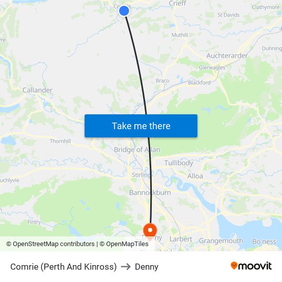 Comrie (Perth And Kinross) to Denny map