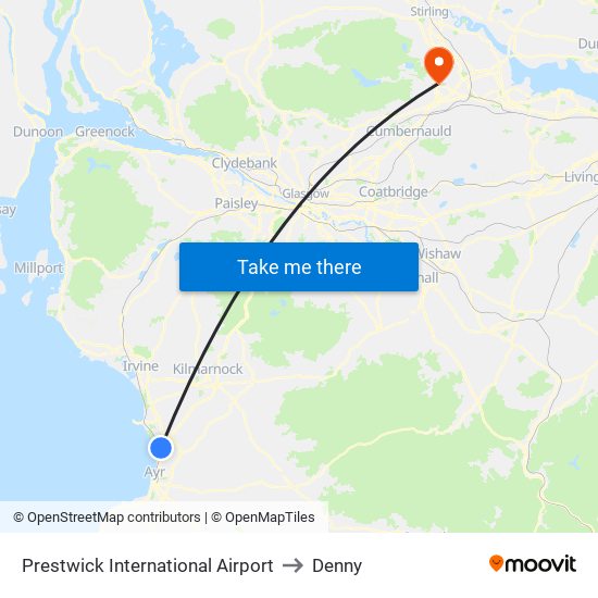 Prestwick International Airport to Denny map