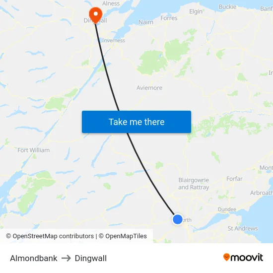 Almondbank to Dingwall map