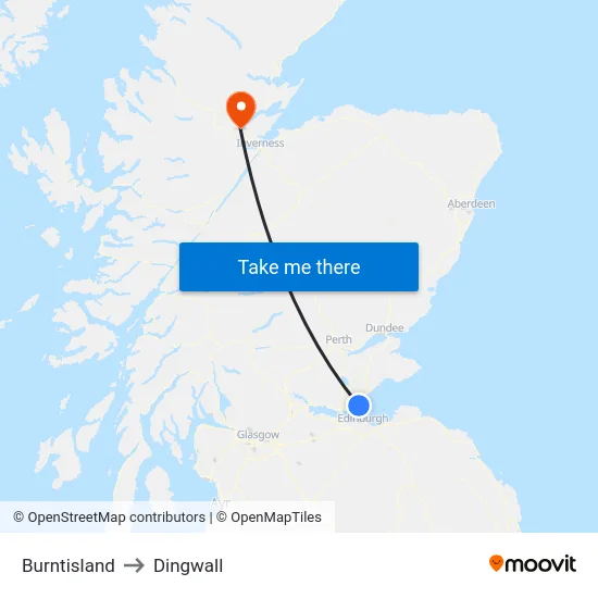 Burntisland to Dingwall map
