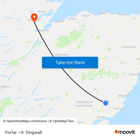 Forfar to Dingwall map