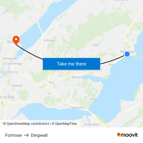 Fortrose to Dingwall map