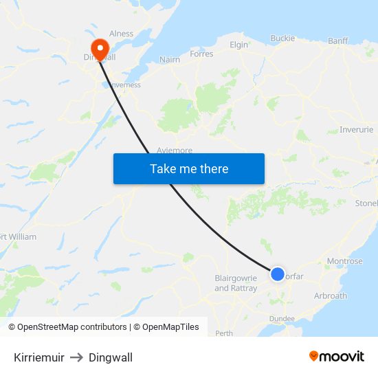 Kirriemuir to Dingwall map