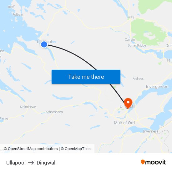 Ullapool to Dingwall map