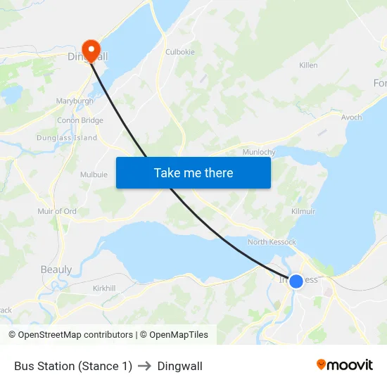 Bus Station (Stance 1) to Dingwall map