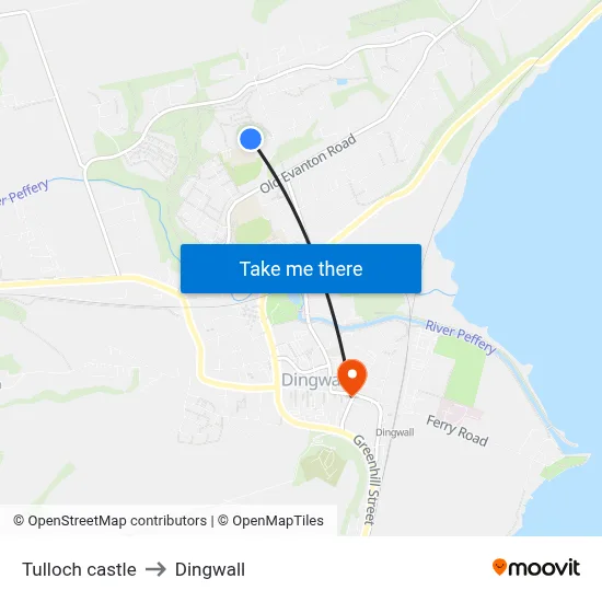 Tulloch castle to Dingwall map