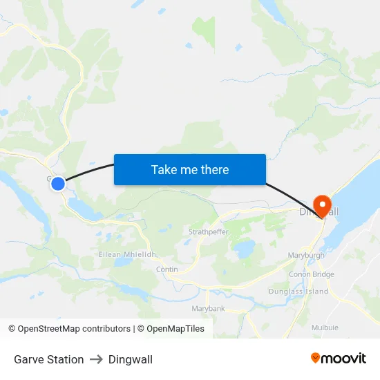 Garve Station to Dingwall map