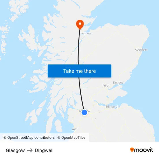 Glasgow to Dingwall map