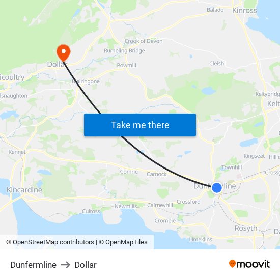 Dunfermline to Dollar map