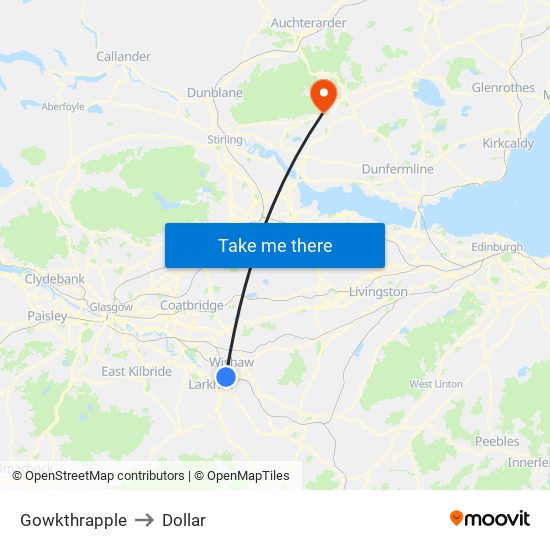 Gowkthrapple to Dollar map