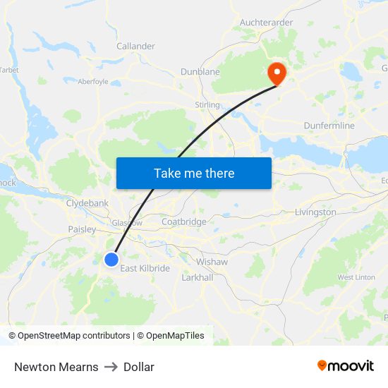 Newton Mearns to Dollar map