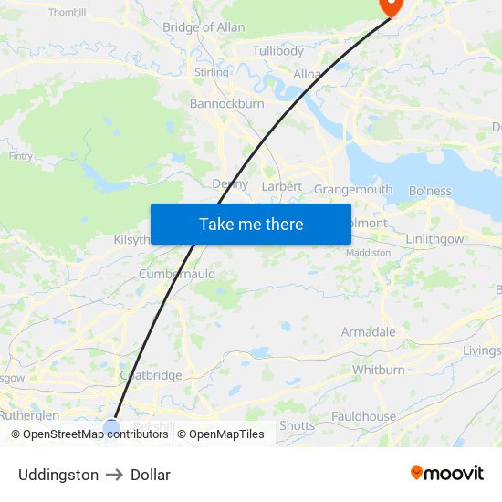 Uddingston to Dollar map