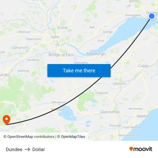 Dundee to Dollar map