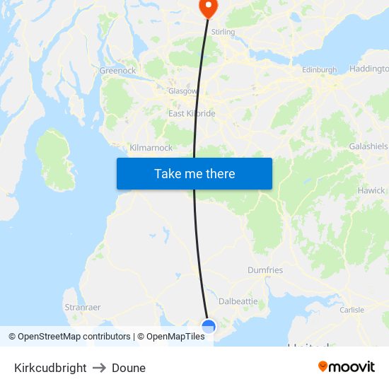 Kirkcudbright to Doune map