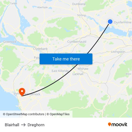 Blairhall to Dreghorn map