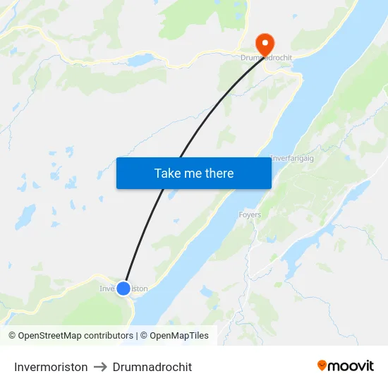 Invermoriston to Drumnadrochit map