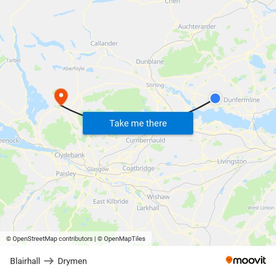 Blairhall to Drymen map